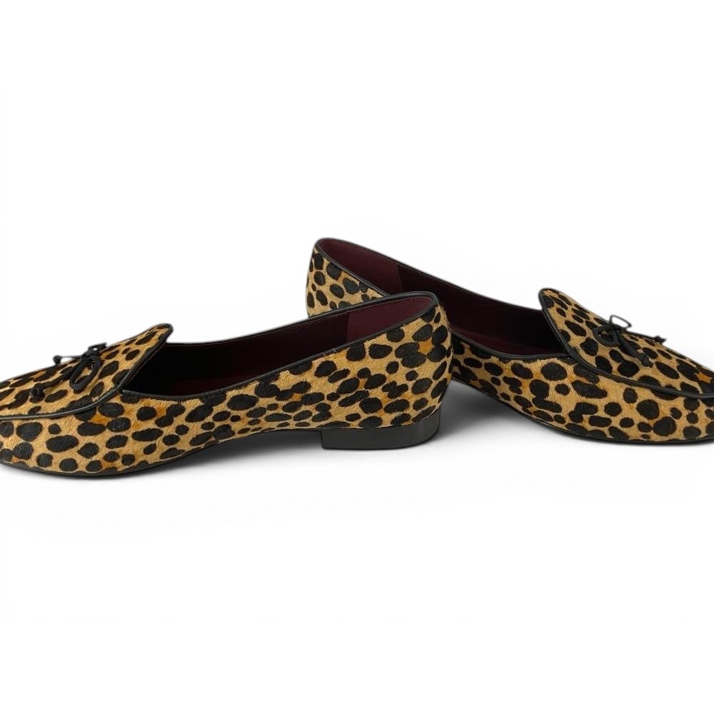 Kate Spade Devi Leopard Haircalf Loafers Pointed Toe Bow Flats Sz 6B NEW - Picture 2 of 11